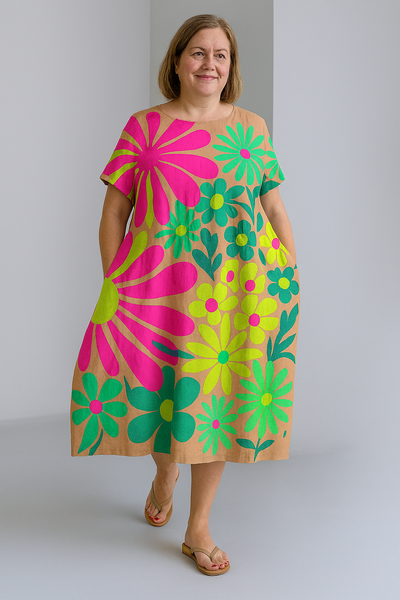 Vibrant Tummy Covering Dress | PEONY