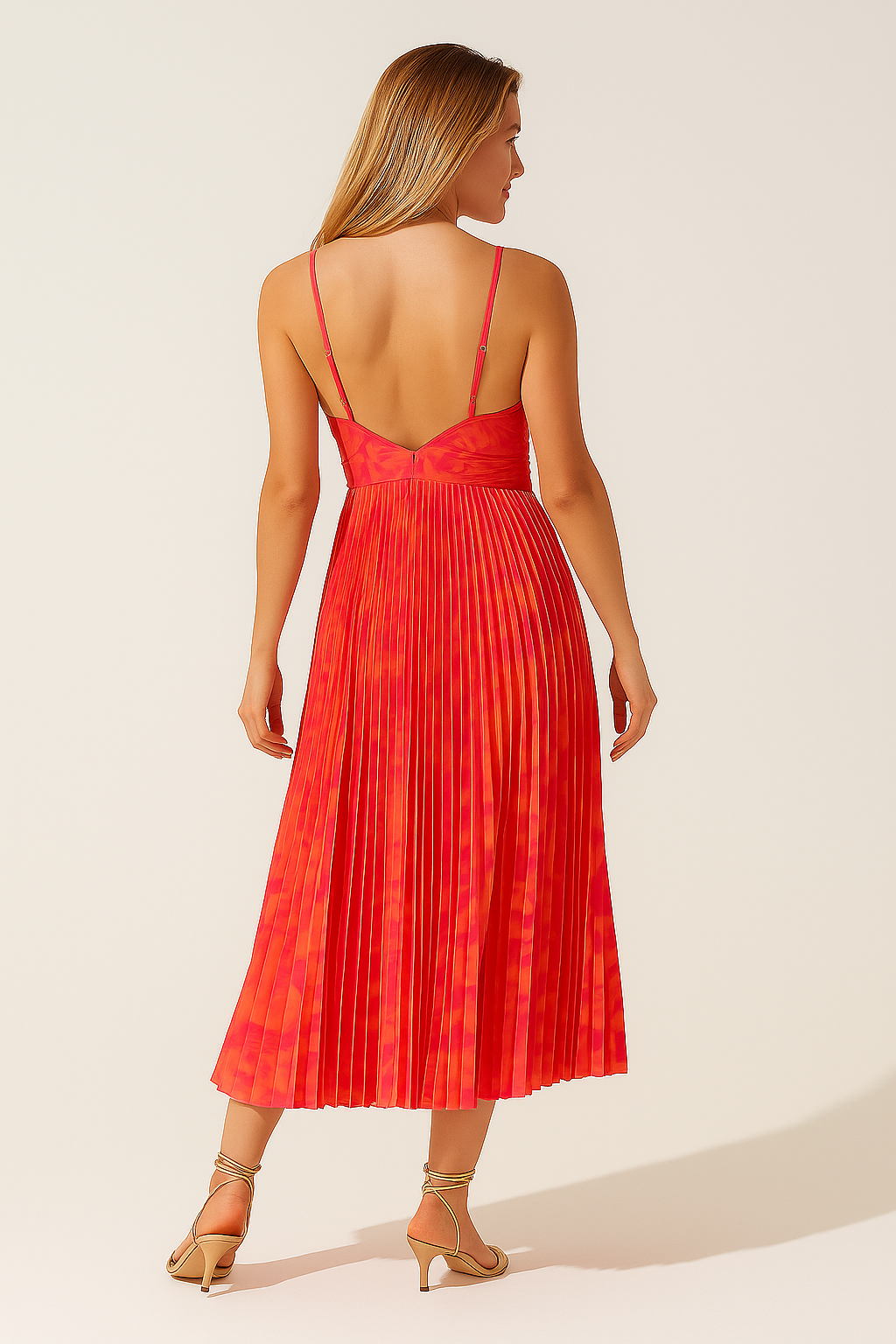 Elegant Floral Print Pleats Midi Dress