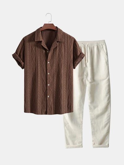 Textured Openwork Shirt and Relaxed Trousers Set